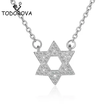 Todorova 마이크로 닦은 지르콘을 마젠타 데이비드형 펜던트 목걸이 이스라엘 체인 목걸이 여성을 위한 유대인이 유대인 Jewelry