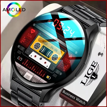 LIGE NFC 새로운 360*360 스크린 똑똑한 시계는 남자 항상 시간을 표시하 블루투스 전화 스포츠 피트니스 시계 남자 여성 스마트 워치