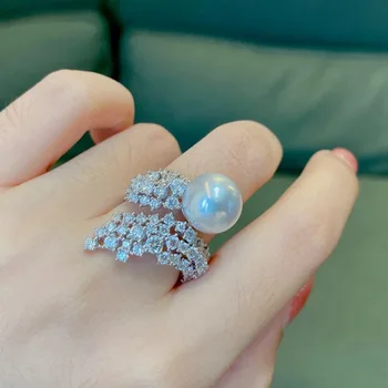 훌륭한 전망을 자랑하는 화이트 펄 호주 전체 다이아몬드 반지를 여성 개 빈티지 기하학적 펄 보석 파티의 생일 선물