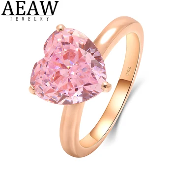 AEAW10K 옐로우 골드 DF 색 4.0ct 중심을 잘라 핑크색 보석 반지 여성 결혼기념일 선물 보석