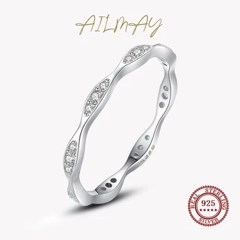Ailmay 정통 925 스털링 실버 파 기하학적인 디자인을 쌓을수 있는 입방 지르코니아 반지는 여자를 위해 문을 보석 선물
