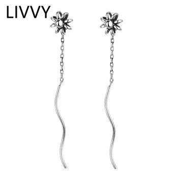 LIVVY 새로운 실버 컬러 꽃 술 귀걸이 여성을 위한 패션에 독특한 디자인의 기질이 고품질의 보석