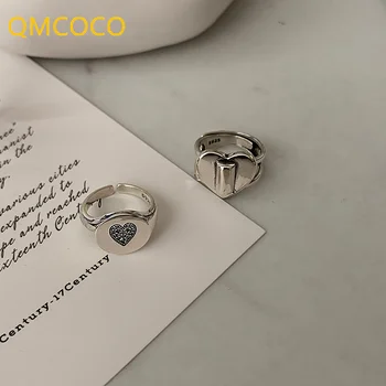 QMCOCO 실버 컬러로 사랑의 심장 모양의 링 여자를 위한 간단한 패션 로맨틱찌 생일이 커플 선물
