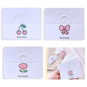 50 개의 벚꽃/비 매듭/플라워 패턴 매달려한 카드 6.4x4cm Foldable 태그에 대한 머리 부속품 포장 보석 소매 가격 라벨