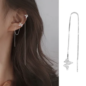 패션 디자인의 실버 컬러 콘 긴 귀 와이어 Chain 귀걸이 파 Heartbeat 귀 갑 클립에서 귀걸이 여성 선물