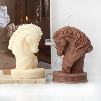 동물의 말 머리 조각 미술 입상 동물 Poney 있는 초 금형마 동상이 초 실리콘 몰드 장식품을 선물 가정 장식