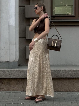 Tossy 장식 조각이 여성의 섹시한 맥시스커트의 여름 패션이 반짝이 높은 느슨한 클럽 긴 치마 스파클 여자는 긴 치마운