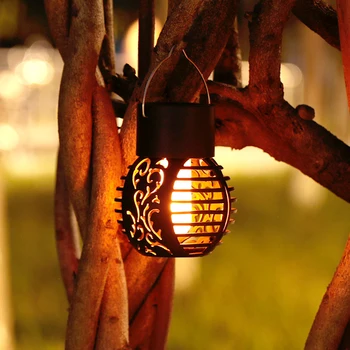 1Pc LED 태양 빛 옥외 정원 램프를 방수 불꽃 효과를 볼 태양 램프 매달려 랜턴 풍경 마당을 장식