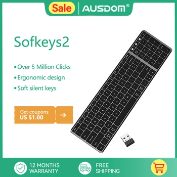 와 ausdom Sofkeys2 무선 듀얼 블루투스 5.0 세계 초연 2.4G 데스크탑 키보드 영업소 홈 컴퓨터 휴대용 퍼스널 컴퓨터 키 98