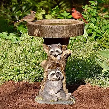 수지 너구리 목욕 동물 동상 야외 새 지류 수지식의 귀여운 너구리 정원 장식에 대한 정원