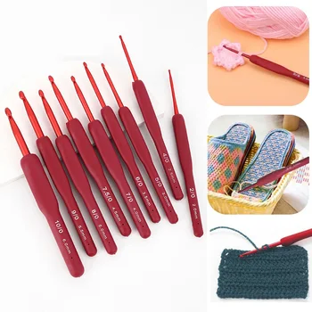 Red Crochet Hooks 바늘 실리콘 처리 알루미늄 뜨개질의 바늘 설정 DIY 뜨개질의 바늘에 대한 니트 직물 꿰매는 뜨개질 도구