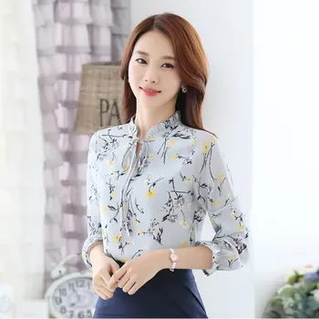 새로운 꽃의 셔츠 뜨거운 판매 패션 블라우스 Slim 세 Qurter 랜 소매 활 묶여 캐주얼 Camisa S3XL