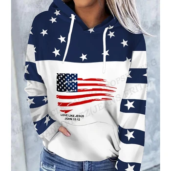 미국 국기의 까마귀 여성들의 패션 대형 후드는 여성에 땀 코트는 미국 국 후드 땀 Pullovers 여성들의 옷 선물