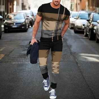 남자의 셔츠 긴 바지 운동복 민족 스타일을 3D 프린트 티셔츠 바지 세트 2 개 스트리트웨어 대형에 맞는 스포츠 스포츠