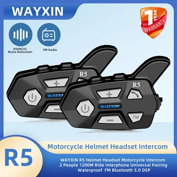 WAYXIN R5 오토바이 헬멧 인터 헤드셋 FM 라디오,BT5.0 통신 인터폰 Intercomunicador 모토,방수 라이더 2