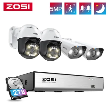 ZOSI5MP PTZ 영상 감시 장비 AI 얼굴 차량을 감지하는 4K8CH 확장 16CH CCTV NVR5MP PTZ 탄 PoE 보안 카메라 시스템
