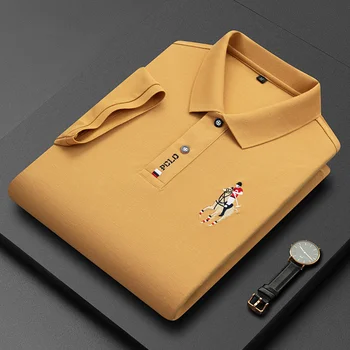 2023 여름 High-end 남자의 솔리드 컬러 라펠 폴로 셔츠 비즈니스 패션 캐주얼 짧은 색 말 로고 디자인은 최 M3XL
