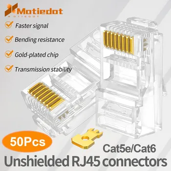 50 개 Cat5e Cat6RJ45 연결관 8P8C 모듈 UTP 크리스탈 헤드 플러그-골드 도금된 네트워크 모듈을 위한 이더네트 케이블