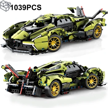1039PCS 기술 Lambo V12 비전 GT 슈퍼 스피드 스포츠카 빌딩 블록 레이싱 차량 조립 벽돌 장난감 선물을 위한 소년