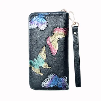 여성 지갑 3D 돋을새김 로 나비 클러치를 여성가방 큰 기능 지퍼 럭셔리 Hangbags 중국 스타일의 핸드백