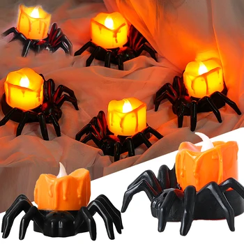 LED 거미 촛불 호박 램프가 깜박이는 불꽃 없는 배터리를 빛이 번쩍이는 전기 초의 할로윈 파티를 장식