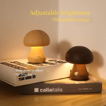 LED 가 책상 램프 눈 보호 밤을 자고 가벼운 터치 스위치를 나무 귀여운 버섯 침대 테이블 램프 실내 장식 조명