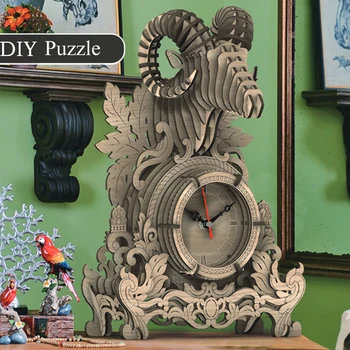 성인 손으로 조립된 나무 바로크 시계탑 3d 알람 시계 동물성 모델을 소년 퍼즐 생일 선물 장난감