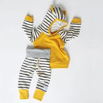 0-3Y 아기 소년 가을 옷이트 아이 긴 소매 스웨터 후드웨터+스트라이프 바지 소 캐주얼 복장 2022