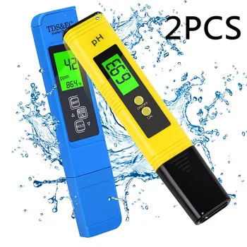 2Pcs TDS 미터 디지털 방식으로 물 테스터 디지털 0.0-14.0PH 미터 테스터 0-9990ppm TDS&EC LCD 물 순도 PPM 수족관 필터