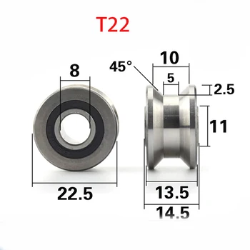 5CNC TU22 8mm V/U groove 풀리를 베어링 T22 8*22.5*14.5*13.5 mm V groove 롤러 바퀴 볼 베어링 T U-22