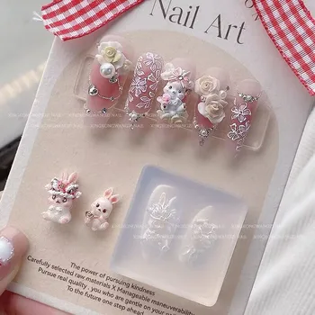 1 개 토끼 3D 아크릴 형 꽃 네일 아트 장 딸기 손톱 DIY 디자인 실리콘 네일 템플릿 손톱 형
