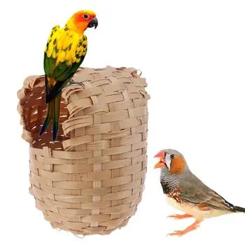 손으로 만든 천연 대나무 새 집 앵무새 핀치한 은신처 케이지 장난감외 헛 쉼터 새 둥지 공급 C42