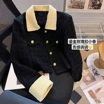 대한민국의 새 2023 기질에 레트로 짧은 재킷을 가을 겨울 봄 싱글 세련된 트위드 코트 여성 겉옷 Top