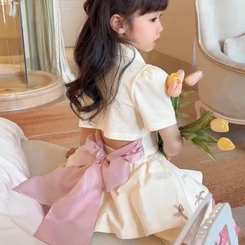 소녀는 옷을 여름 2023 인기있는 한국어 버전 아이들의 패션 T-셔츠 여자는'여름 스커트 공주는 드레스 두 개의 조각 설정