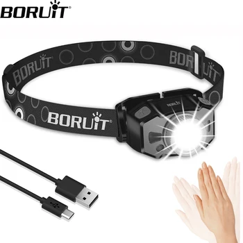 BORUiT B33 모션 센서 LED 소형 헤드램프 XP G2 3030 붉은 빛을 줌 헤드라이트 USB 재충전용 머리 토치 손전등 낚시
