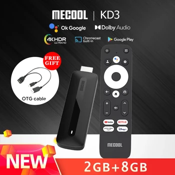 Mecool KD3 4K TV 안드로이드 스틱 11 스마트 TV 박 Amlogic S905Y4 2G+8G WiFi2.4G/5G HDR10 미디어 플레이어 동글 미니