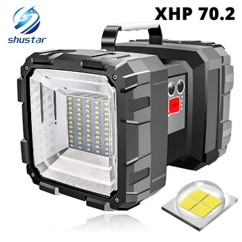 최고 밝은 지도된 재충전용 등 두 배 머리 LED 가 손전등으로 스포트 라이트 XHP70.2 램프 구슬 방수 야영 빛