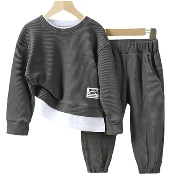 Kruleepo 여자 아기 아이 소년 Walf 확인 재킷 스웨트셔츠 바지 2 개 조각 아이들 의류 세트 캐주얼 옷 한 벌