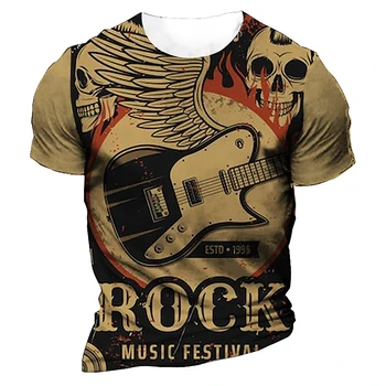 3d 음악 T 남자에 대 한 인쇄 된 남자 기타 티셔츠 힙합 짧은 대형상의 티셔츠 남성의류 남성 음악상
