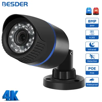 BESDER4K8MP5MP HD H.265IP 카메라 3MP1080P P2P AI 모션 감지 IR 야간 시계 48V POE 비디오 감시 야외 카메라