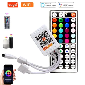 Tuya WiFi 똑똑한 LED 컨트롤러 12V4Pin RGB LED 스트립 빛 Contoler 앱 24/44Keys 원격 제어 음성 작동 Alexa Echo