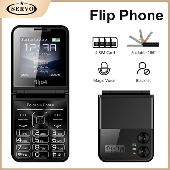 서보 Flilo4 손가락으로 튀김 이동 전화 4SIM 카드 대기 4 개속 다이얼 매직 보이는 블랙리스트 손전등 FM 라디오 2.6