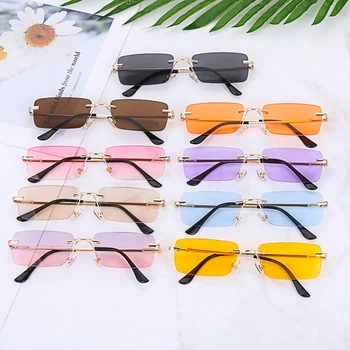 패션 사각형 무테 UV400 승마 선글라스는 복고풍의 디자인 그라디언트 색상거 태양 보호 안경 남