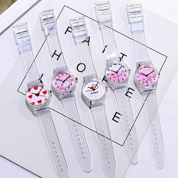아이 석영 스포츠 시계 젤리 여자 남자는 어린이 여자는 시계 시계화는 투명한 간단한 새로운 색상 시험 시계