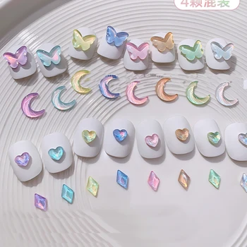2023 새로운 나비 보석을 미술장식 모조 다이아몬드톱의 달을 심장 매력 3D 누르면 리본 손톱 부속품