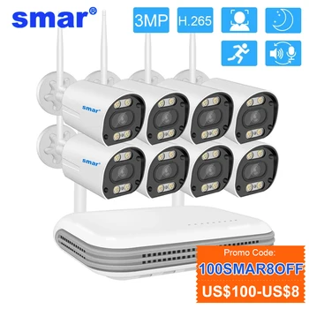 Smar 와이파이 카메라 키트 3MP 두 가지 방법으로 오디오 H.265HD AI 얼굴 감지하는 야외 Security CCTV8CH NVR 영상 감시 시스템 ICSEE