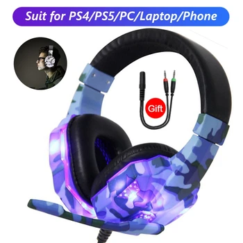 컴퓨터 PC 게이머 헤드폰 Mic 를 가진 LED 가벼운 소음 취소 시끄러운 소리는 전화 게임 헤드셋 PS4 이어폰 스테레오 음악 헬멧