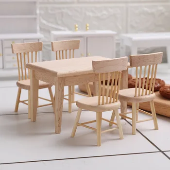 1:12 집 나무로 되는 다이닝 테이블 의자 모델을 설정 미니어처 가구 액세서리 레스토랑 막대기 테이블 가구 아이들이 장난감 선물