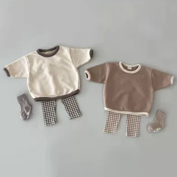 2023 새로운 아기들 솔리드 귀엽주얼 최고 면 유아 유아가 여자 무늬 패션 바지 2pc 를 설정하 어린이 잠옷