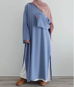 느슨한 무슬림 Abaya2 조각 설정 터키 두바이 일반 흰색 드레스 Nida 응용 프로그램은 여성 아프리카 카프 탄 Eid 이슬람 겸손한 옷